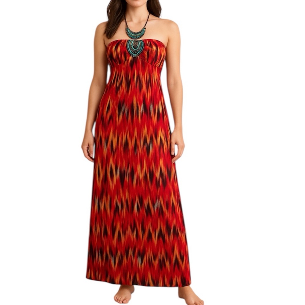 HeartSoul Womens Maxi Halter Dress Orange Tie Dye Strap Beaded Pullover Size Med